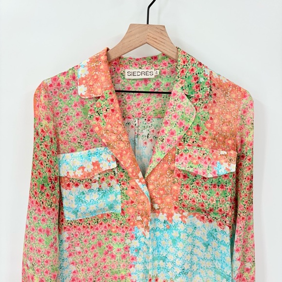 Siedres Revolve Micla Multicolored Patchwork Pattern Button Down Top 34 XS - Picture 9 of 10